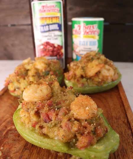 New Orleans Stuffed Mirliton - Tony Chachere's Stuffed Mirliton, Mirliton Recipe, Creole Spice, Cajun Seafood, Italian Breadcrumbs, New Orleans Recipes, Roast Turkey Breast, Cajun Cooking, Louisiana Recipes