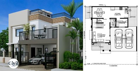 Montemayor – Four Bedroom Fire-walled Two Storey House Design With Roof Deck - Engineering Discoveries House Design With Roof Deck, Dogtrot House Plans, Rooftop Oasis, Beachside House, Mediterranean Inspired Home, Villas Design, Modern House Design Interior, Roof Decks, Design Interior Modern