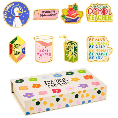 PRICES MAY VARY. Adorable designs - These 8 unique pins come in a cute gift box suitable for giving to teachers, classmates, colleagues, and more. 8 pins: Stay Curious; It's okay to make mistakes; Love your books; Certified cool teacher; You are a real gem; You matter; Knowledge power; Be kind, Be brave, Be silly, Be honest, Be happy, Be you. Perfect gift or for everyday wear - These lapel pins are the perfect gift for that special teacher in your life. But, they can also be worn on daily clothi Future Teacher Gifts, Student Birthday Gifts, School Swag, Teacher Gift Baskets, Teacher Problems, Student Birthdays, Cute Teacher Gifts, Teacher Birthday Gifts, Male Teacher