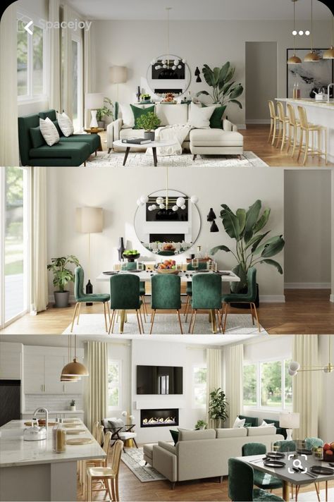 Layout Living Room, Open Space Living Room, Dining Room Layout, Green Living Room Decor, Living Room Dining Room Combo, Open Concept Living Room, Living Room Design Inspiration, Dining Room Combo, Luxury Bed