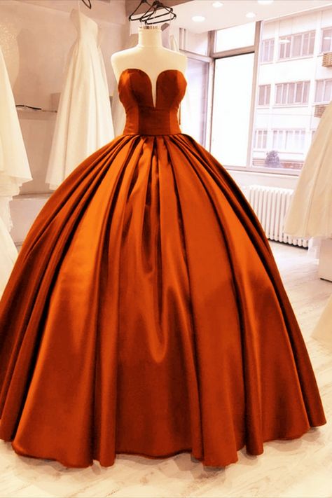 Simple Orange 15 Ball Gown Burnt Orange Ball Gowns, Orange Quince Dresses, Orange Quinceanera Dresses, Orange Ball Gown, Orange Quinceanera, Fae Ball, Victorian Ballgown, Chitenge Outfits, Masquerade Ball Gowns