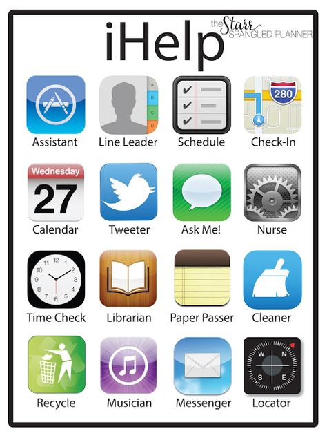 iHelp: Classroom Jobs - Teaching with Jillian Starr Classroom Job Chart, Class Jobs, Job Chart, Classroom Organisation, Classroom Jobs, New Classroom, Ipad App, Classroom Technology, Classroom Environment