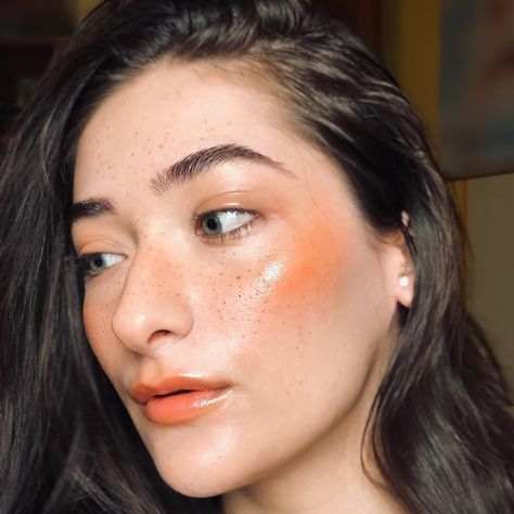 Orange Blush Makeup Looks, Heavy Blush Makeup Looks, Orange Blush Makeup, Blush Makeup Looks, Orange Makeup Looks, 80s Makeup Trends, Brown Lipstick Shades, Makeup Orange, Vegan Makeup Brands