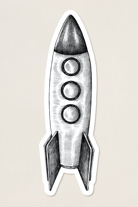 Rocket Black And White, Astronomy Stickers, Rocket Sticker, Vintage Rocket, Cartoon Rocket, Paper Rockets, White Blank, Black Stickers, Blank Space