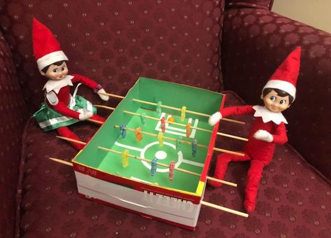 Elf On The Shelf Playing Foosball, Elf Activities, Elf Fun, Foosball, On The Shelf, Elf On The Shelf, Elf