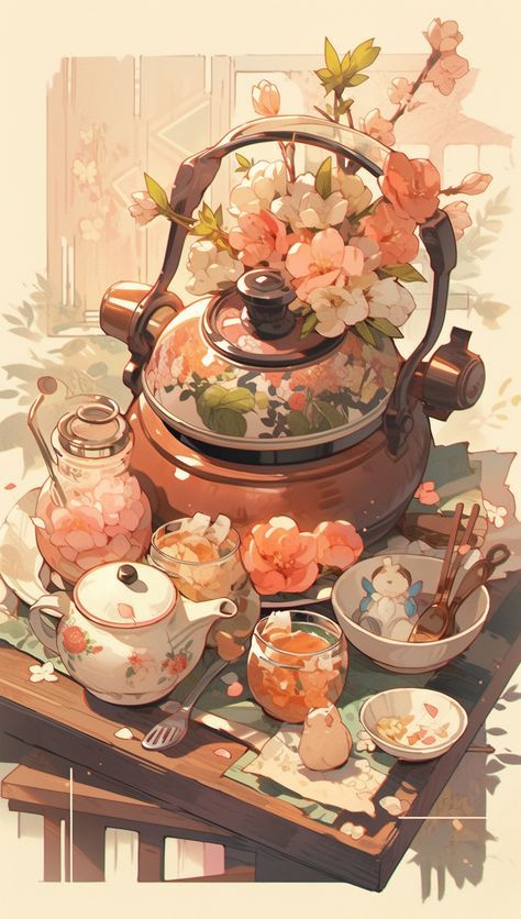 🎯 Next goal - help me reach 1000 subscribers Peaceful Aesthetic Art, Cozy Art Aesthetic, Food Digital Illustration, Anime Food Art Aesthetic, Tea Pot Aesthetic, Fantasy Food Art, Kitchen Illustration Art, Illustrated Kitchen, Cozy Artwork