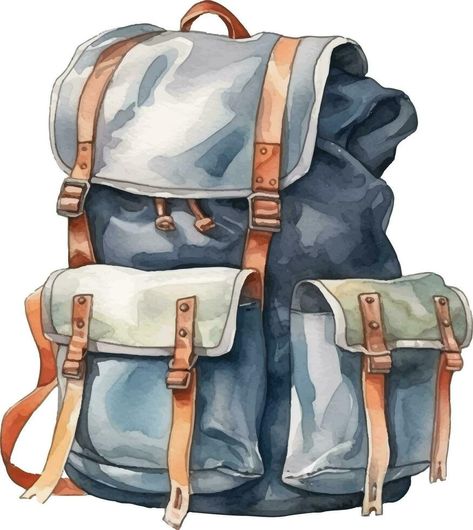 backpack in watercolor style illustration Inktober 2024 Backpack, Backpack Illustration Drawing, Drawing Backpack, Backpack Sketch, Backpack Illustration, Backpack Drawing, Inktober 2024, Illustration Style, Junk Journaling