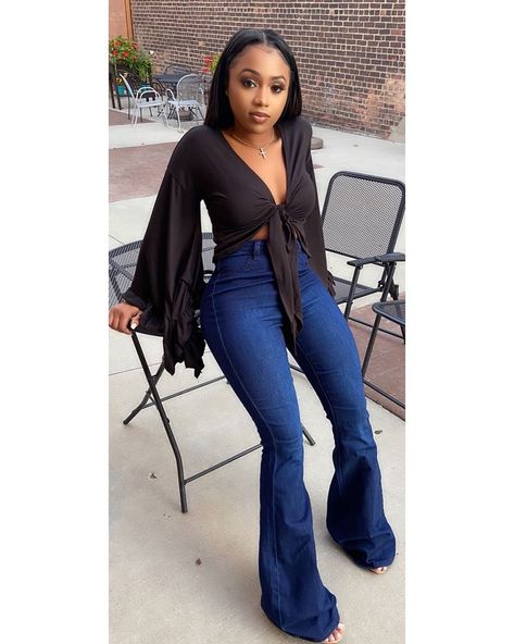 FASHION BOUTIQUE| BLACK OWNED on Instagram: “Why pick one when you can have all 3? Which color are you adding your cart first Friday? Swipe ➡️ Sizes Small-3x” Black Bell Bottoms Outfit, Flared Jeans Outfit Fall, Jeans And Crop Top, Flair Jeans Outfit, Flare Jeans Outfit, Flare Blouse, Jeans Outfit Fall, Flair Jeans, Crop Top With Jeans