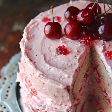 Cherry Layer Cake with Cherry Cream Cheese Frosting Cherry Cream Cheese Frosting, Cherry Layer Cake, Cherry Chip Cake, Best Pound Cake, Cherry Frosting, Cake With Cherry, Cherry Cream Cheese, Cherry Cake Recipe, Best Pound Cake Recipe