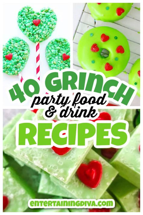 Looking for the best ever Grinch party food and drink ideas? This is the ultimate list with the most adorable, delicious and fun Grinch party recipes to take your Grinch themed Christmas party to the next level! Grinch Party Food, Grinch Drink, Themed Christmas Party, Grinch Punch, Grinch Cookies, Heart Sugar Cookie, Grinch Christmas Party, Jello Shot, Grinch Party