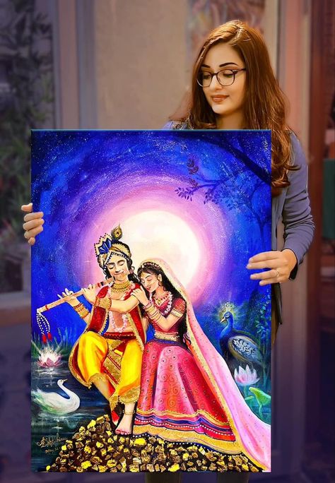 Radha Krishna Painting Tutorial, Canvas Radha Krishna Painting, Radha Raman Ji Painting, Krishna Painting Abstract Canvases, Radha Krishna Modern Art Paintings, Radhe Krishna Painting Canvas, Radha Krishna Painting On Canvas, Radha Krishna Acrylic Painting, Radha Krishna Rangoli