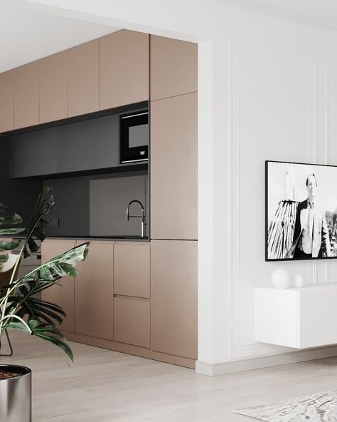 Beige Black Kitchen Modern, Black And Sand Kitchen, Almond Beige Kitchen, Pink Beige Kitchen, Beige And Black Kitchen Cabinets, Sand Beige Kitchen, Sand Kitchen Cabinets, Beige Black Kitchen, Beige And Black Kitchen