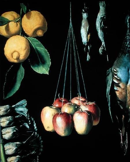 Juan Sanchez Cotan - Still life with dead birds, fruit and vegetables, detail Juan Sanchez Cotan, Hans Baldung Grien, Suspended Art, Still Life Artists, Observational Drawing, Still Life Fruit, Fruit Photography, European Paintings, Art Theme