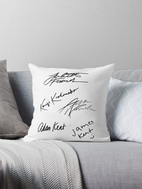 The signatures of Juliette Ferrars, Aaron Warner, Kenji Kishimoto, James Kent and Adam Kent from Tahereh Mafi’s Shatter Me series • Millions of unique designs by independent artists. Find your thing. Character Signatures, Quote Wedding, Me Character, Shatter Me Series, Shatter Me, Throw Pillows Bed, Throw Pillow Sizes, Printed Throw Pillows, Love You All