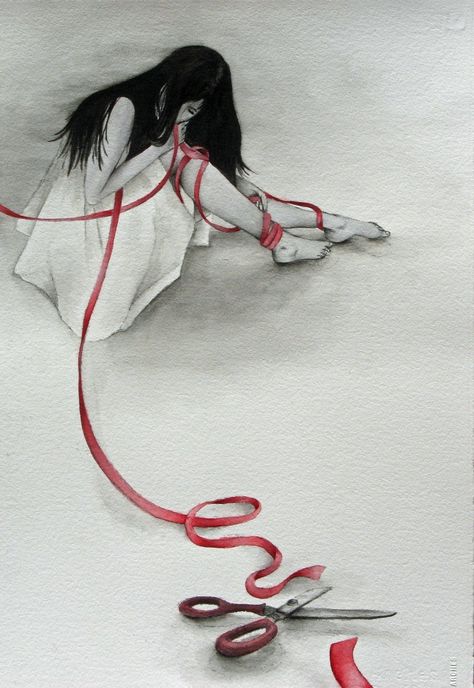 ReNeg Dark Ness, Red String Of Fate, Emo Art, Red String, Powerful Images, Ap Art, 인물 사진, Female Images, Red Ribbon