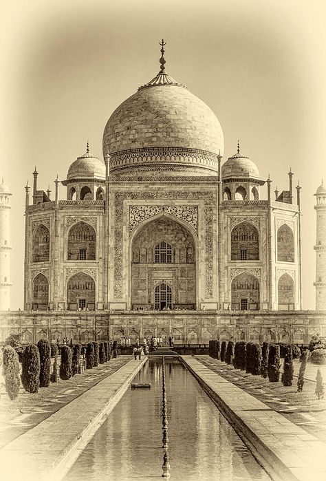 Architecture Photograph - Taj Mahal sepia by Steve Harrington Taj Mahal Sketch, Taj Mahal Drawing, Tac Mahal, Landscape Pencil Drawings, Landscape Architecture Drawing, Perspective Drawing Architecture, A Level Art Sketchbook, Perspective Art, Historical Monuments