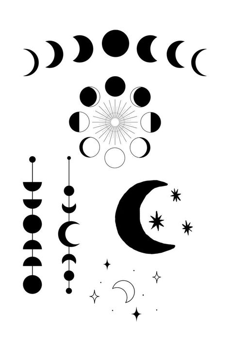 Moon Phases Illustration, Moon Phases Drawing, Cycle Drawing, Horror Tattoos, Moon Phases Tattoo, Moon Phases Art, Dibujo Simple, Moon Tattoos, Irish Tattoos