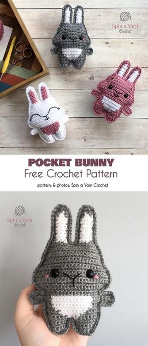 Pocket Bunny Free Crochet Pattern Pocket Bunny Free Crochet Pattern, Crochet Pocket Amigurumi Free Pattern, Pocket Animal Crochet, Crochet Pocket Pals, Bunny Free Crochet Pattern, Crochet Poncho Kids, 2024 Crochet, Crochet Tiny, Pocket Pals