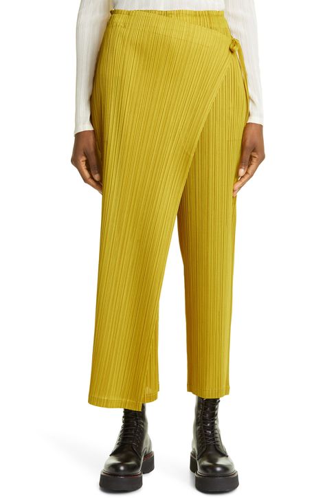 Pleats Please Issey Miyake May Pleated Wrap Pants available at #Nordstrom Wrapped Pants, Pleating Technique, Pleats Pants, Clothes Details, Issey Miyake Pleats Please, Wrap Pants, Pleats Please, Tapered Trousers, Pleats Please Issey Miyake