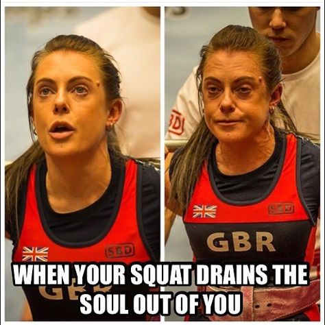 . When your squat drains the soul out of you . Follow @becki_77 what a difference a few seconds and a PB and British record squat of 105kg can make #squatface #tbt #squat #powerlifting #powerliftinggirls #femalepowerlifter #girlswholift #girlswhosquat # Powerlifting Humor, Female Powerlifter, Crossfit Memes, Bodybuilding Memes, Bodybuilding Humor, Gym Humour, Gym Memes Funny, Olympic Weightlifting, Workout Memes