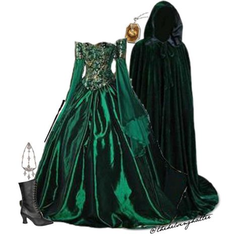 Salazar Slytherin Gender Swapped by thehelsinghatter on Polyvore featuring… Yule Ball Dresses, Salazar Slytherin, Slytherin Clothes, Slytherin Outfit, Harry Potter Dress, Slytherin Fashion, Stile Harry Potter, Hogwarts Outfits, Ariel Disney