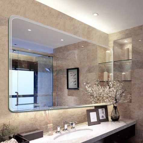 Orren Ellis Parik Modern & Contemporary Frameless Bathroom / Vanity Mirror & Reviews | Wayfair.ca Large Bathroom Mirrors, Contemporary Bathroom Mirrors, Bathroom Mirror Design, Bathroom Wall Mirror, Pool Bathroom, Bathroom Mirror Lights, Lighted Mirror, Mirror Wall Bathroom, Bathroom Light Fixtures