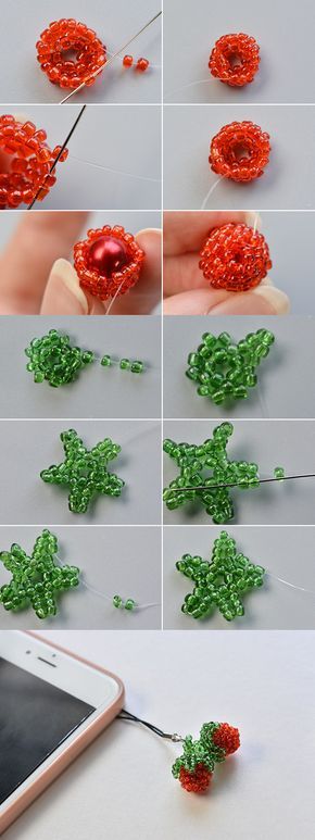 Strawberry beaded hanging ornament, like it? The tutorial will be published by LC.Pandahall.com Beaded Strawberry, Strawberry Beads, Seed Bead Tutorials, Beaded Flowers Patterns, Bead Tutorials, Seed Bead Tutorial, Beaded Crafts, Bead Stitching, Beading Projects