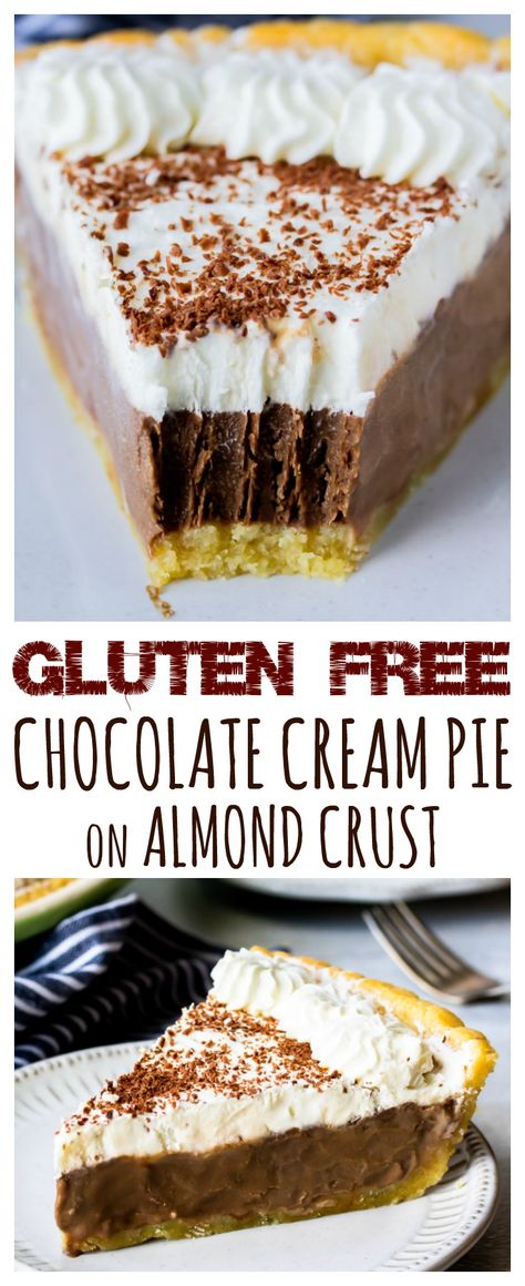 Gluten Free Chocolate Pie, Gluten Free Pies Recipes, Easy Pie Recipe, Chocolate Cream Pie Recipe, Almond Crust, Chocolate Peanut Butter Desserts, Almond Crusted, Easy Pie Recipes, Chocolate Cream Pie