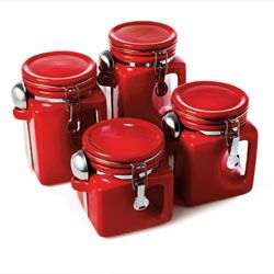 OGGI Canisters; The Belle Jar, $29.95 for set of four/gourmet.org Ceramic Canisters, Everything Stays, Canisters, Kitchen Decor, Gadgets, Ceramics, Stainless Steel, Gifts