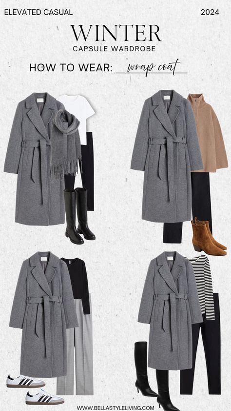 Coat outfits for fall Wrap Coat Outfit, Grey Wrap Coat, Grey Coat Outfit, Edgy Fall Outfits, Brunch Outfit Winter, Winter Wardrobe Essentials, Capsule Wardrobe Work, Capsule Wardrobe Essentials, Winter Capsule