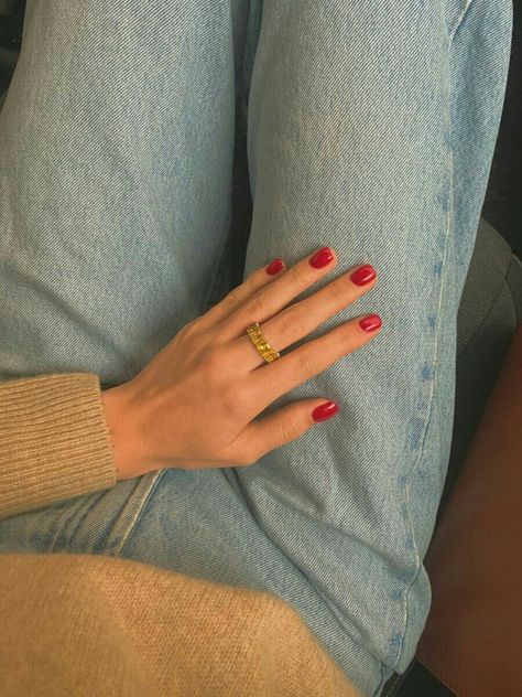 Fall nails Nail Designs Winter, Red Nail Theory, Nail Theory, Clean Girl Nails, Short Red Nails, Nail 2024, Nails Valentine, Bright Red Nails, Red Manicure