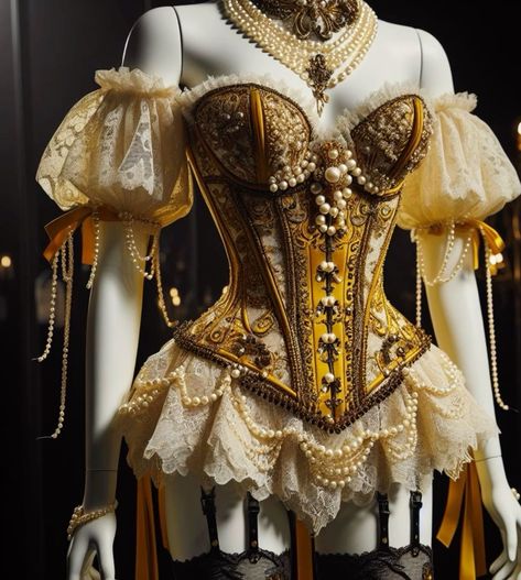 Corset Over Button Up, Baroque Aesthetic Fashion, Royal Sleepwear, Polyphemus Moth, Venus Aesthetic, Victorian Dress Pattern, Fairycore Dresses, Burlesque Outfit, Wwe Outfits