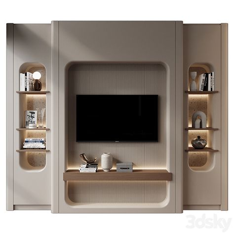 TV Shelf KTV138 - TV Wall - 3D model Bedroom Tv Cabinet Ideas, Tv Unit In Niche Wall, Tv Unit Shelf Design, Beige Tv Wall, Latest Tv Wall Unit Designs, Tv Unit Elevation, Tivi Shelf, Tv Ledge, Tv Wall Kitchen