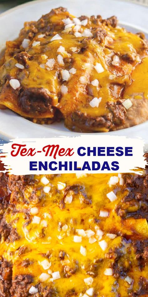 Tex Mex Enchiladas with Chili Gravy Cheese Enchiladas With Chili Gravy, Amazing Enchiladas, Tex Mex Enchiladas, Chili Cheese Enchiladas, Chili Gravy Recipe, Mexican Food Recipes Enchiladas, Chili Gravy, Chili Enchiladas, Mexican Enchiladas