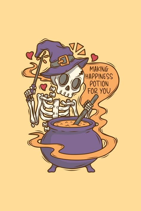 Happiness Potion, Draw Halloween, 2023 Wallpapers, Ghoul Quotes, Kaos Oblong, Halloween Potions, Cute Skeleton, Skeleton Halloween, Funny Xmas