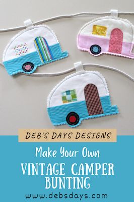 Deb's Days: Vintage Camper Sewing Projects - Quilted Camp Trailer Mug Rug and Fabric Bunting Tutorial Campervan Sewing Projects, Sewing Projects Camping, Camper Sewing Projects, Sewing Camping Projects, Bunting Ideas, Diy Bunting Banner, Bunting Tutorial, Bunting Pattern, Mug Rug Patterns