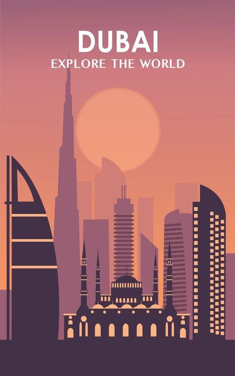 Minimalist Travel Poster, Vector Travel Poster, Dubai Illustration, Tourism Illustration, Dubai Poster, City Poster Design, Place Illustration, Photo Book Cover, Dubai Art