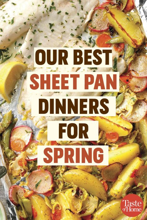 Spring Crockpot Dinner, Dinner Spring Recipes, Sheet Pan Dinners Dairy Free, Spring Dinner Recipes Families, Best Sheet Pan Dinners, Spring Food Ideas, Easy Spring Recipes, Spring Recipes Dinner, Spring Recipe