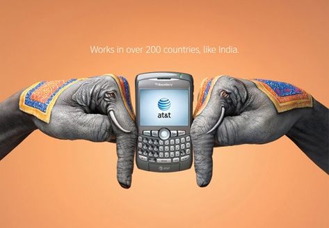 Creative Ads From AT Wireless  http://www.hongkiat.com/blog/creative-ads-from-att-wireless-international-roaming/# Billboard Design, Publicidad Creativa, Street Marketing, Indian Elephant, Creative Ads, Advertising Poster, Hand Art, Creative Advertising, Hand Painting Art