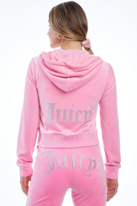 Bedazzled Hoodie, Juicy Couture Track Suit, Juicy Tracksuit, Juicy Couture Tracksuit, Velour Hoodie, Track Suit, Pink Parties, Plus Size Shopping, Pink Hoodie