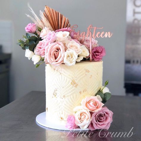 Lindt White Chocolate, Graduation Cake Designs, Flower Cake Design, Stencil Cake, Crumb Cakes, Rose Gold Cake, Single Tier Cake, 18th Cake, Candy Birthday Cakes