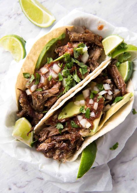 Mexican Pulled Pork Tacos - the juiciest, easiest, most flavoursome Pork Carnitas you will ever make! www.recipetineats.com Mexican Pulled Pork Tacos, Mexican Slow Cooker, Pork Carnitas Tacos, Slow Cooker Carnitas, Pork Carnitas Slow Cooker, Pulled Pork Tacos, Carnitas Recipe, Recipetin Eats, Pork Carnitas