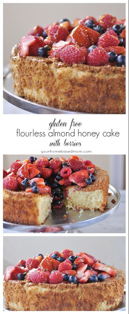 Gluten Free Flourless Almond Honey Cake with Berries Exotic Desserts, Flourless Desserts, Cake With Berries, Patisserie Vegan, Honey Cake, Gf Desserts, Gluten Free Cake, Gluten Free Sweets, Gluten Free Treats