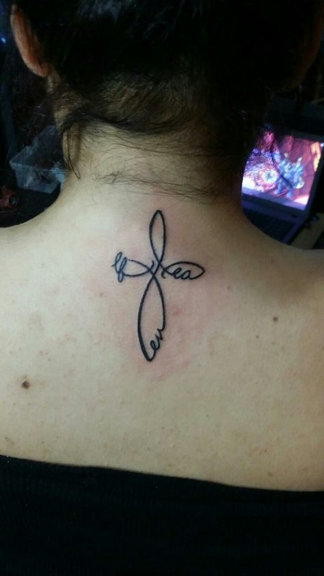 I got this tattoo in honor of God and my children...I gpt a cross in infinity style with their initials in lowercase cursive Cross With Initials Tattoo, Infinity Cross Tattoo, Infinity Cross, Family Tattoo, Initial Tattoo, Family Tattoos, Cross Tattoo, Tattoo Blog, A Cross