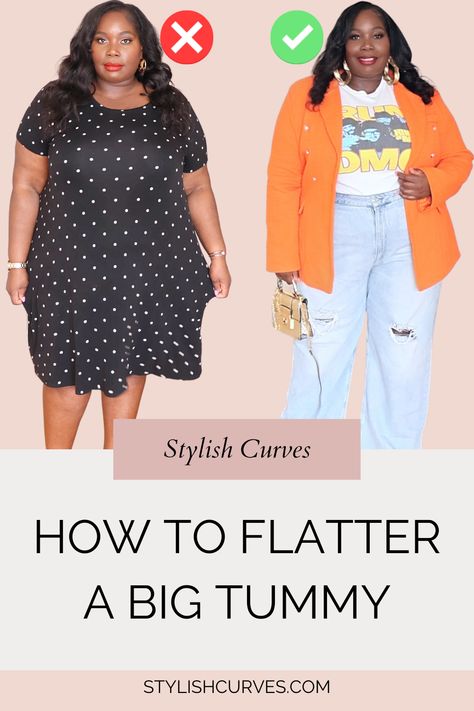 Body Shapes Plus Size, Plus Size Oval Shape Outfits, Plus Size Clothing Tips, Fashion For Apron Belly, Apron Tummy Fashion, B Belly Outfits Plus Size, How To Dress A Menopausal Belly, Plus Size Outfits With Jeans, Plus Size Big Stomach Outfit