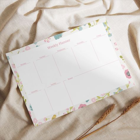 A4 weekly planner notepad with floral design. Weekly Notepad, Weekly Planner Design, Weekly Planner Notepad, Floral Planner, Comfortable Life, Planner Notepad, Teacher Planner, Home Education, A4 Size