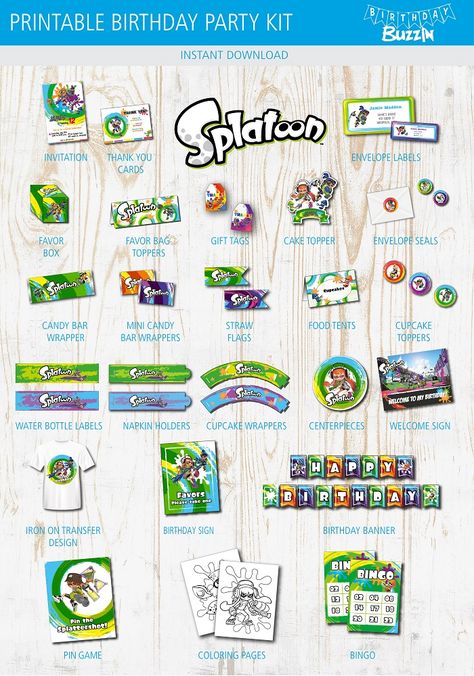 Splatoon Birthday Party Ideas, Splatoon Birthday Party, Splatoon Party, Splatoon Birthday, Nintendo Birthday Party, Nintendo Birthday, Nintendo Party, Favor Bag Toppers, Twins Birthday