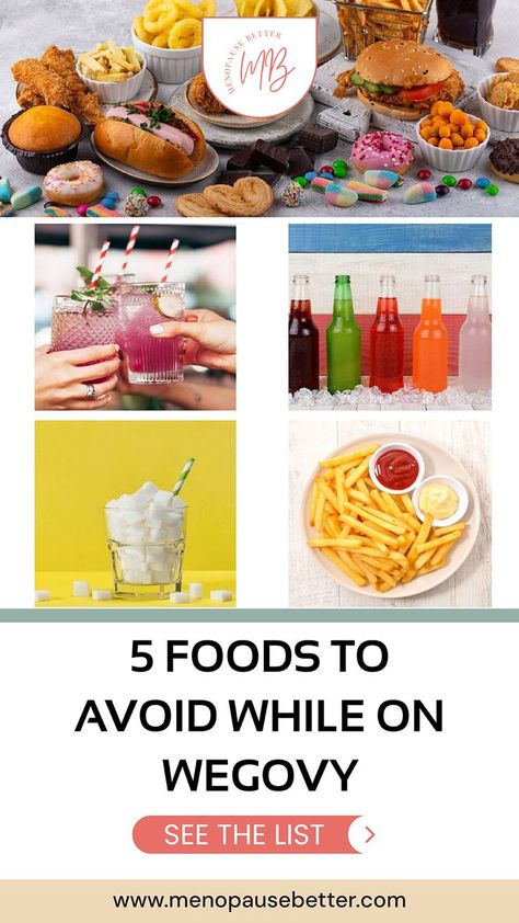 Wegovy (semaglutide) is a prescription injectable medication for adults who want to lose weight. Manufacturers recommend using this medication with a reduced-calorie meal plan. Knowing which foods to eat and which ones to limit is important to achieve success. Read more here! #Wegovy #WhatNottoEatonWegovy #WeightLoss #Menopause Foods To Eat On Wegovy, What To Eat On Wegovy, Wegovy Shopping List, Wegovy Meals, Wegovy Meal Plan, Wegovy Tips, Sugar Foods, Imbalanced Hormones, High Sugar Foods