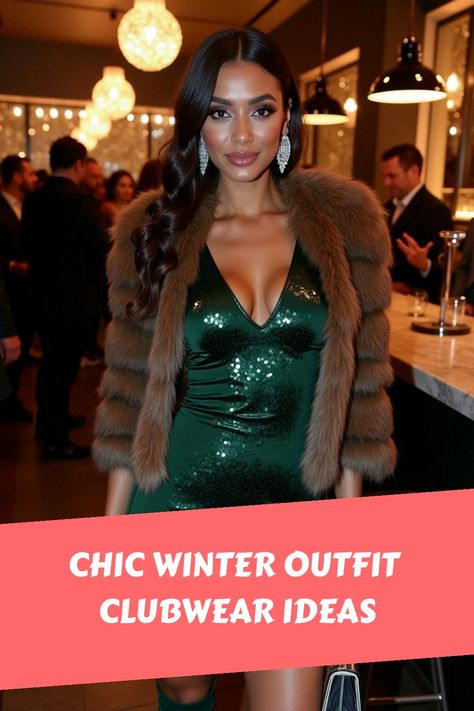 Chic Winter Outfit Clubwear Ideas Faux Fur Top Outfit, Black Velvet Dress Outfit Winter, Winter Going Out Outfit Night Club, Winter Bachelorette Party Outfit, Night Out Outfit Clubwear Winter, Black Velvet Dress Outfit, Winter Clubwear, Black Midi Dress Outfit, Going Out Winter Outfits