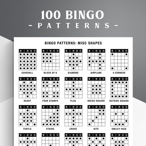 100 Bingo Patterns. Bingo Winning Patterns. Bingo Alphabet, Numbers, Signs, Shapes | PDF Download Bingo Patterns, Summer Bingo, Bingo Online, Free Bingo Cards, Bingo Night, Bingo Template, Classroom Activity, Bingo Printable, Bingo Games